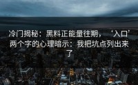 冷门揭秘：黑料正能量往期，‘入口’两个字的心理暗示：我把坑点列出来了