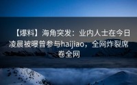 【爆料】海角突发：业内人士在今日凌晨被曝曾参与haijiao，全网炸裂席卷全网